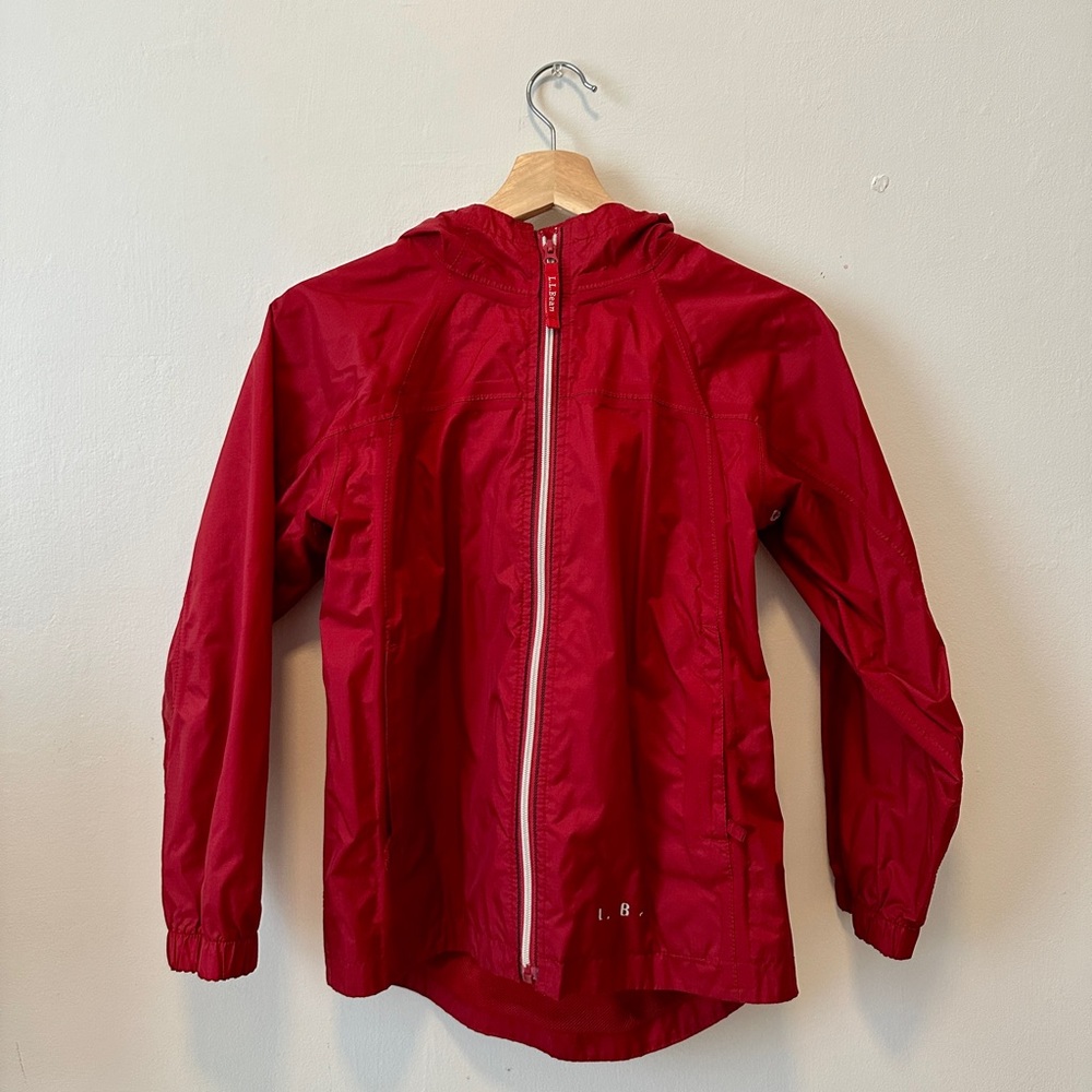 LL Bean Jacket Kids 10 Discovery Rain Jacket Wind Breaker Red Color
